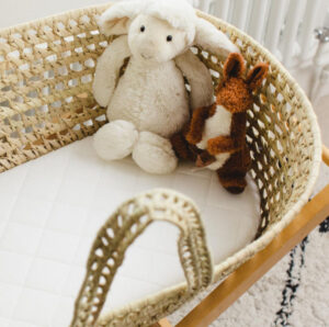 Wicker Moses basket with a white mattress